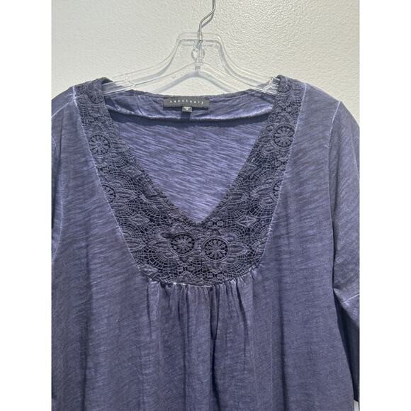 Sanctuary Size Small Crochet V Neck Top Boho Blue Tie Dye Hippie Navy V Neck - Picture 3 of 7